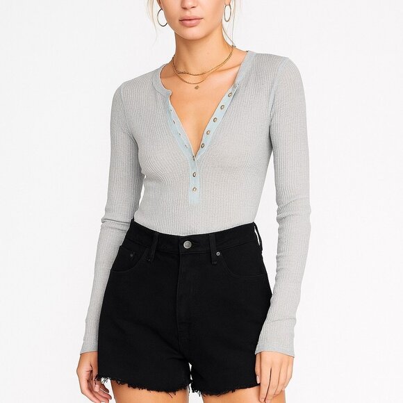 Free People Tops - Free People Shirt Womens Sz L Gray One of the Girls Henley Waffle Long Sleeve